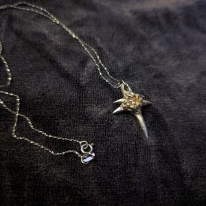 Fang necklace with firey pink stone, OOAK by Oubliette